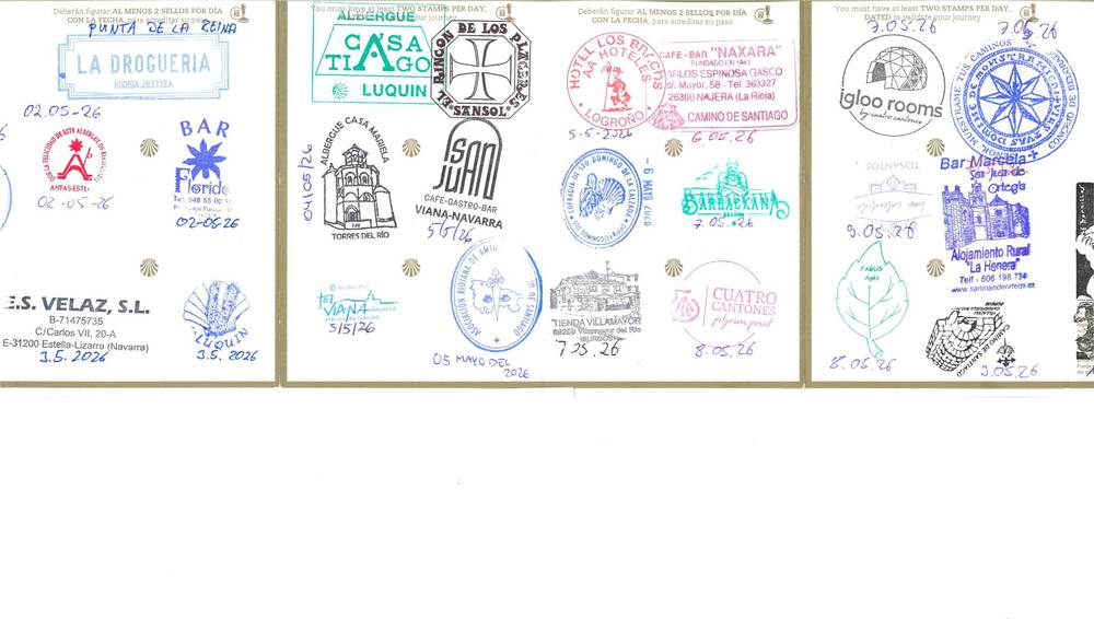 Pilgerausweis-Seite mit Stempeln vom Jakobsweg, Nachweis 12